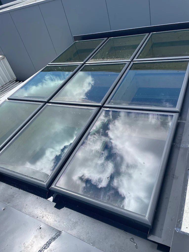 Skylight flashing and roof sheeting sealed up watertight